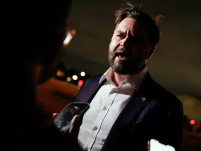 U.S. Vice President JD Vance speaks with reporters upon his arrival at Joint Base Andrews, Maryland, U.S., October 19, 2025.   Oliver Contreras/Pool via REUTERS