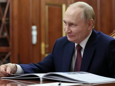 Russian President Vladimir Putin attends a meeting with DOM.RF CEO Vitaly Mutko at the Kremlin in Moscow, Russia October 20, 2025. Sputnik/Alexander Kazakov/Pool via REUTERS ATTENTION EDITORS - THIS IMAGE WAS PROVIDED BY A THIRD PARTY.