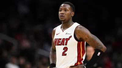 FILE - Miami Heat guard Terry Rozier (2) looks on during the second half of an NBA basketball game against the Washington Wizards, Sunday, March 31, 2024, in Washington. (AP Photo/Nick Wass, File)