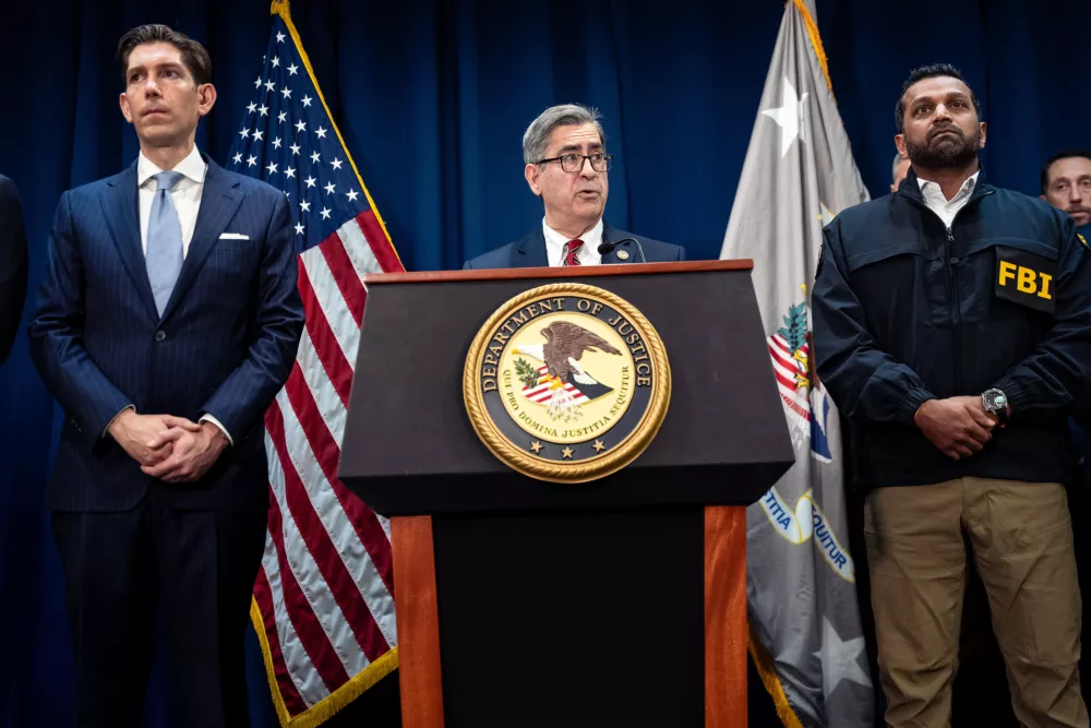 U.S. Attorney for the Eastern District of New York Joseph Nocella, Jr. speaks at a press conference speaks at a press conference announcing the arrests of Portland Trail Blazers head coach Chauncey Billups and Miami Heat guard Terry Rozier in connection with a federal investigation into sports betting and illegal gambling, Thursday, Oct. 23, 2025, in New York. (AP Photo/Angelina Katsanis)