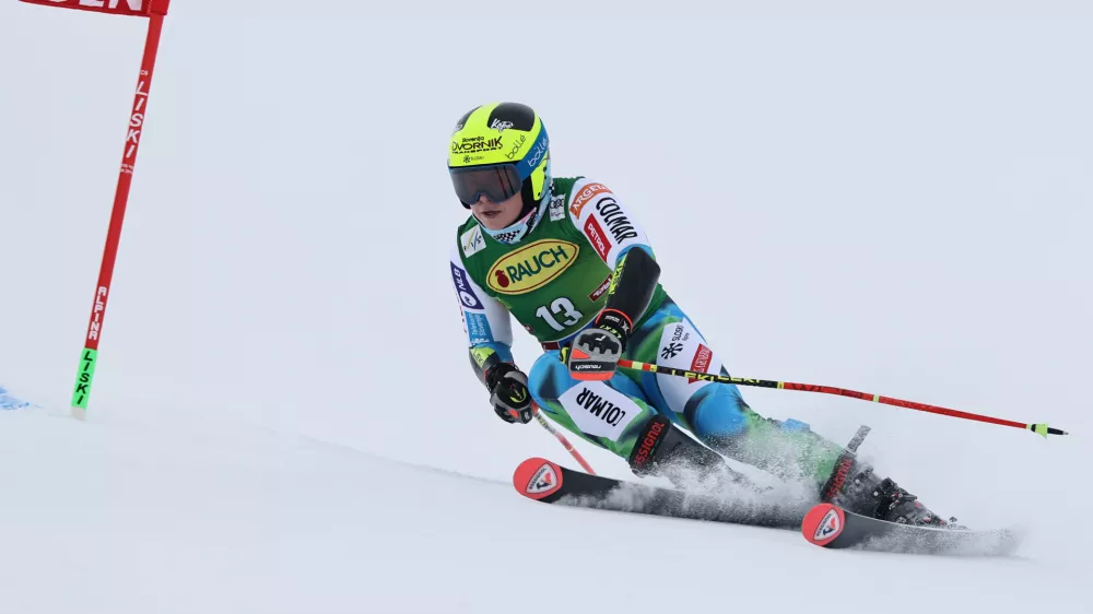 Slovenia's Neja Dvornik competes in an alpine ski, women's World Cup giant slalom, in Soelden, Austria, Saturday, Oct. 25, 2025. (AP Photo/Marco Trovati)