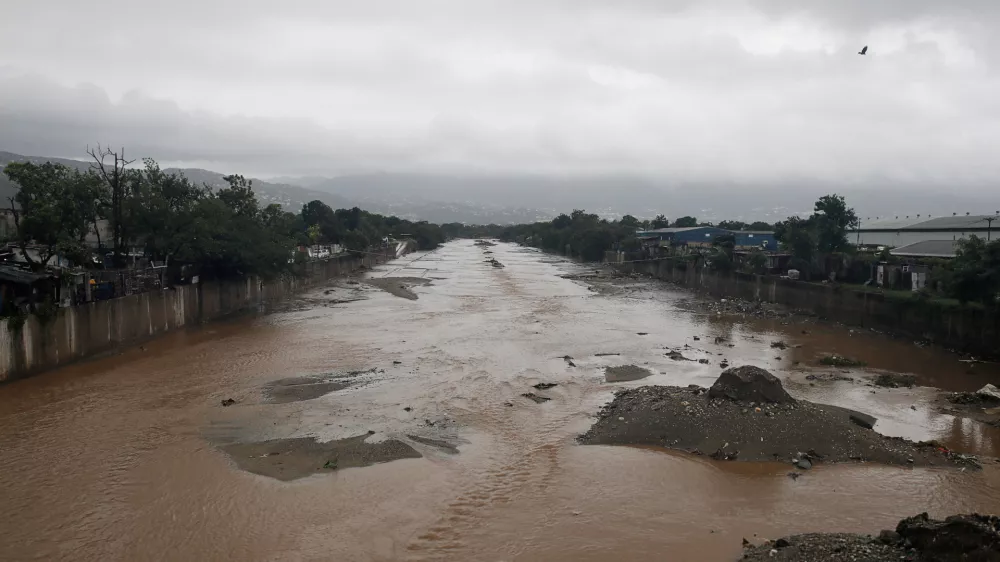 Water flows, as Hurricane Melissa approaches, in Kingston, Jamaica, October 28, 2025. REUTERS/Octavio Jones