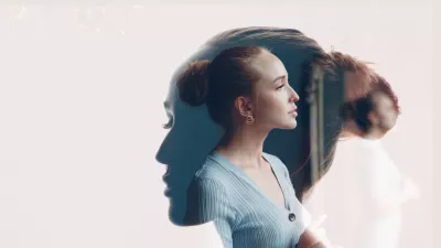 Multiple exposure portrait of european american caucasian woman with serious sad facial expression. Mental health, depression and emotions concept. / Foto: Primipil