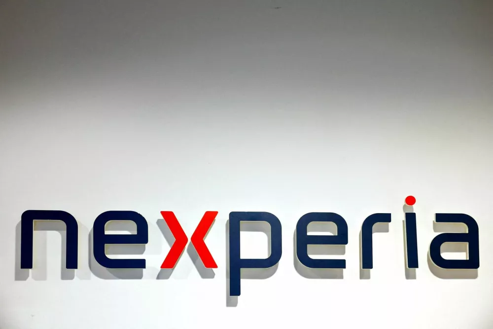 FILE PHOTO: The logo of computer chipmaker Nexperia is seen in Nijmegen, Netherlands April 12, 2024. REUTERS/Piroschka van de Wouw/File Photo