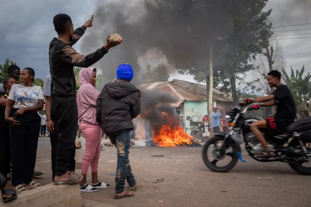People protest in the streets of Arusha, Tanzania, on election day Wednesday, Oct. 29, 2025. (AP Photo)