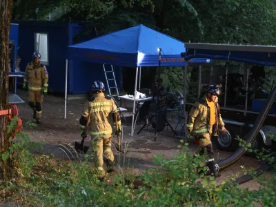 Reka unica - civilna zaščita- 26.07.2022 – kritično stanje vodooskrbe v slovenski Istri – prispeli prvi tovornjaki s cisternami surove vode iz reke Unice v vodarno Rižanskega vodovoda v Cepkih pri Dekanih.  //FOTO: Luka Cjuha