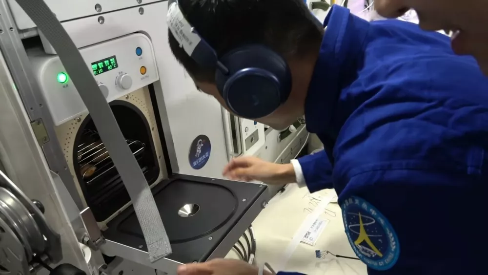 Ferrari Press AgencySpace Oven 1Ref 1727705/11/2025 See Ferrari textPicture MUST credit: Astronaut Center of China Chinese astronauts have been able to tuck into chicken and steak — cooked in a specially made zero-gravity oven aboard the country's space station.The oven uses hot-air and was developed to help improve the morale and health of crews aboard the orbiting Tiangong space craft.While astronaut meals are nutritious, consisting of things like tinned fish, pre-prepared thermostabilized meat and re-constituted eggs.The Astronaut Center of China says that the new oven was delivered to the Tiangong space lab aboard a Shenzhou-21 crewed spacecraft on October 31.It is described as a sophisticated piece of equipment needed to overcome a number of problems for cooking in space.OPS:Astronauts abord China's Tiangong space station use the new oven to cook chicken and steakPicture supplied by Ferrari,Image: 1050478065, License: Rights-managed, Restrictions:, Model Release: no