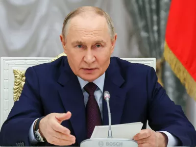 Russian President Vladimir Putin attends a meeting of the Council on Interethnic Relations at the Kremlin in Moscow, Russia, Wednesday, Nov. 5, 2025. (Vyacheslav Prokofyev, Sputnik, Kremlin Pool Photo via AP)