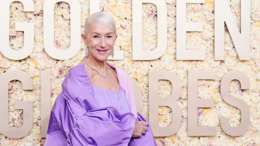 FILE -Helen Mirren arrives at the 81st Golden Globe Awards on Sunday, Jan. 7, 2024, at the Beverly Hilton in Beverly Hills, Calif. (Photo by Jordan Strauss/Invision/AP, File)