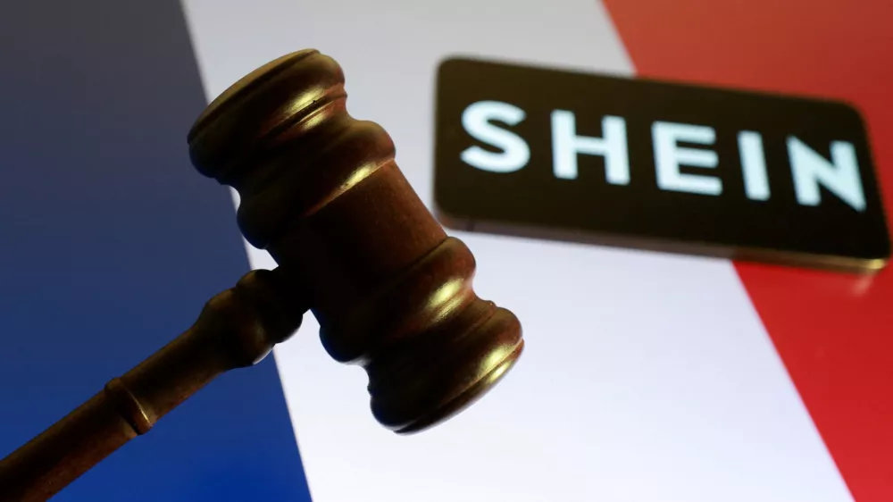 Illustration of Shein logo, court gavel and French flag taken November 5, 2025. REUTERS/Dado Ruvic/Illustration