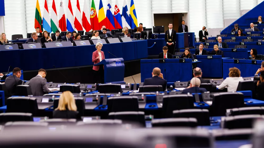 22 October 2025, France, Strassburg: President of the European Commission Ursula von der Leyen speaks during the European Parliament plenary session. Photo: Philipp von Ditfurth/dpa