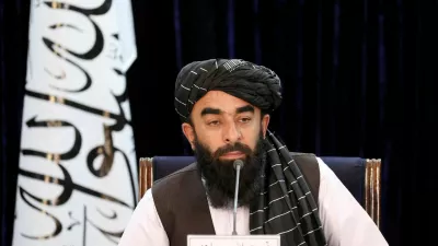 FILE PHOTO: Taliban spokesman Zabihullah Mujahid speaks during a news conference in Kabul, Afghanistan November 10, 2021. REUTERS/Ali Khara/File Photo