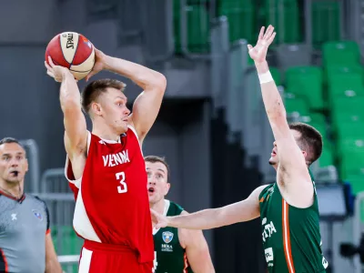 Gregor Glas in action during AdmiralBet ABA League 2025/2026 basketball match between Cedevita Olimpija (SLO) and Vienna (AUT) in SRC Stozice, Ljubljana, Slovenia on November 9, 2025.