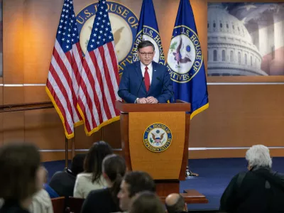 10 November 2025, US, WashingtonSpeaker of the House Mike Johnson (R-LA) speaks during a press conference. Speaker Johnson held a press conference as the Senate moved forward on government funding, as the government shutdown continues into a 41st day. PhotoNathan Posner/SOPA Images via ZUMA Press Wire/dpa
