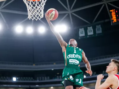 Umoja Gibson in action during AdmiralBet ABA League 2025/2026 basketball match between Cedevita Olimpija (SLO) and Vienna (AUT) in SRC Stozice, Ljubljana, Slovenia on November 9, 2025.