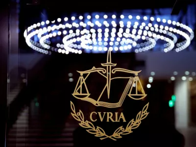 FILE PHOTO: The logo of the European Court of Justice is pictured outside the main courtroom in Luxembourg January 26, 2017. REUTERS/Francois Lenoir/File Photo
