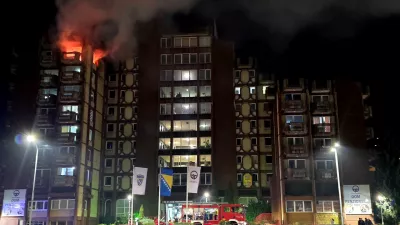 Flames rise as a fire burns at an elderly people's home, in the town of Tuzla, Bosnia and Herzegovina, November 4, 2025. REUTERS/Mersiha Bajric NO RESALES. NO ARCHIVES   TPX IMAGES OF THE DAY