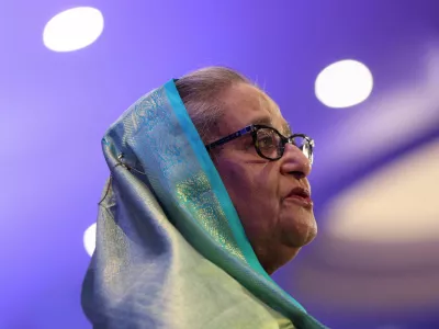 FILE PHOTO: Prime Minister of Bangladesh Sheikh Hasina attends the EU Global Gateway Forum 2023, in Brussels, Belgium October 25, 2023. REUTERS/Johanna Geron/File Photo