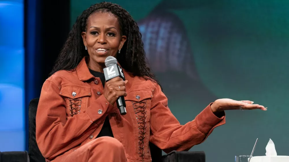 Former US First Lady Michelle Obama speaks at the 2025 SXSW Conference and Festival in the Austin Convention Center on March 13, 2025, in Austin, Texas.,Image: 975395766, License: Rights-managed, Restrictions:, Model Release: no