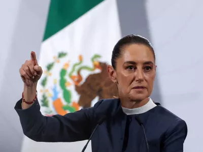 FILE PHOTO: Mexico's President Claudia Sheinbaum speaks during a press conference at the National Palace in Mexico City, Mexico November 3, 2025. REUTERS/Henry Romero/File Photo