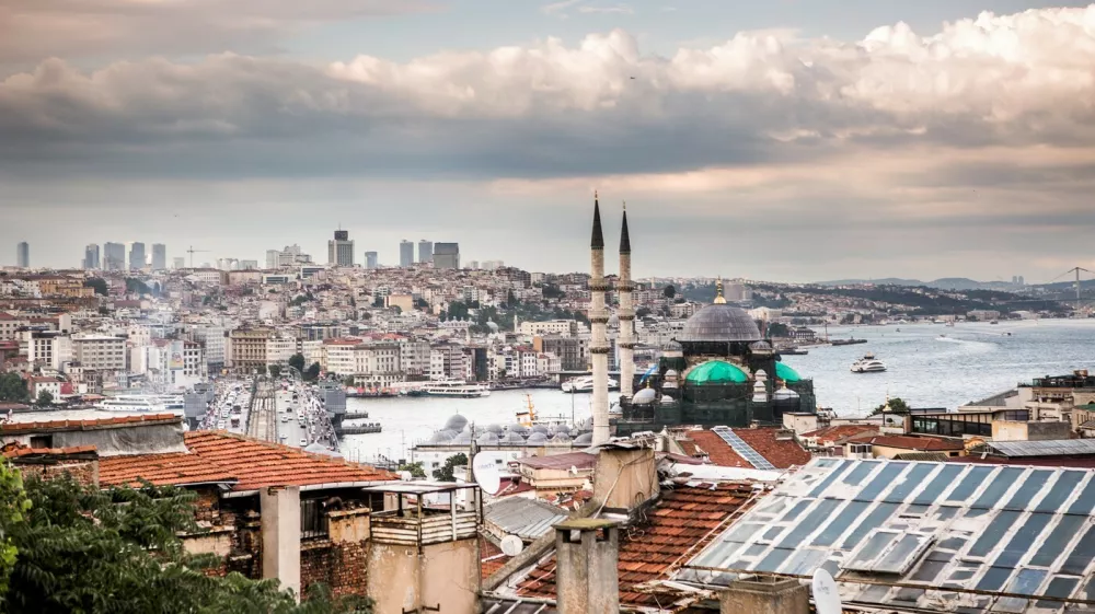 Straddling Europe and Asia, the city of Instanbul, in Turkey, June 28, 2018. Some businesses in Turkey have doubled prices on imported goods this year and are already feeling a fall off in sales, as economists warn of galloping inflation.,Image: 382245994, License: Rights-managed, Restrictions:, Model Release: no