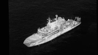 An image of a ship detected off the British Coast on a screen during Defence Secretary John Healey's speech on how the UK's defence industry is delivering growth and national renewal across the UK, at No 9 Downing Street in central London. Picture date: Wednesday November 19, 2025. Stefan Rousseau/Pool via REUTERS