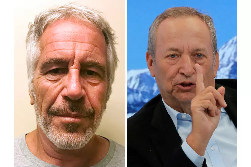 This combo shows Jeffrey Epstein, left, and U.S. economist Larry Summers. (New York State Sex Offender Registry via AP/Michel Euler)