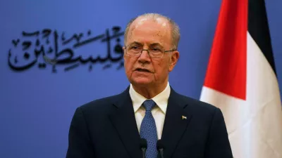 FILE -Palestinian Prime Minister Mohammad Mustafa talks during a joint press conference with European Union's foreign policy chief Kaja Kallas, following their meeting at his office in the West Bank city of Ramallah, March 24, 2025. (AP Photo/Nasser Nasser, Pool, File)