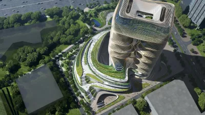 Ferrari Press AgencyYidan 1Ref 1728105/11/2025 See Ferrari textPicture MUST credit: Zaha Hadid Architects / Render by AtchainAn out of this world building that looks like the backdrop of a sci-fi movie future city is under construction in China.The Yidan Center by the UK's Zaha Hadid Architects, is located in the cultural quarter of Shenzhen.It will host offices and exhibition spaces, along with collaboration areas, for the philanthropic Chen Yidan Foundation.It consists of two separate towers that meet at the top with a vid between them.It is said to be inspired by the mountains and canyons that surround Shenzhen.A large skylight at the base floods the interiors below with natural light and enables visitors in indoor public spaces to experience and appreciate the centre's architecture above.The project is slated to receive a green building award and is wrapped in rippling louvers that provide solar shading while still allowing daylight and views. OPS: Render of the the Yidan Centre. / Render by AtchainPicture supplied by Ferrari,Image: 1050561085, License: Rights-managed, Restrictions:, Model Release: no