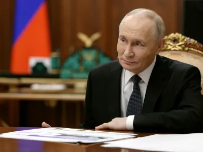 Russian President Vladimir Putin meets Russian Minister of Transport Andrei Nikitin (not pictured), in Moscow, Russia, November 20, 2025. Sputnik/Gavriil Grigorov/Pool via REUTERS ATTENTION EDITORS - THIS IMAGE WAS PROVIDED BY A THIRD PARTY.