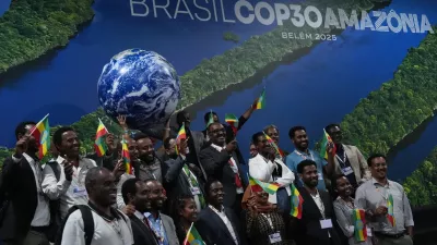 Delegates from Ethiopia, host of COP32, pose for a photo at the COP30 U.N. Climate Summit, Saturday, Nov. 22, 2025, in Belem, Brazil. (AP Photo/Joshua A. Bickel)