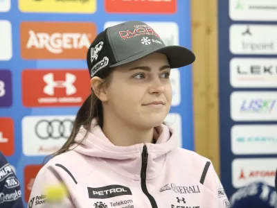 Neja Dvornik,20.10.2025 - novinarska konferenca slovenske reprezentance za tehnične discipline pred bližnjim začetkom nove sezone svetovnega pokala v SöldnuFoto: Luka Cjuha