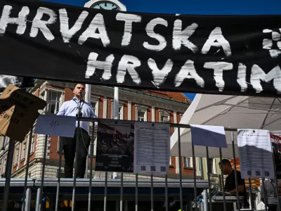 20.09.2025., Zagreb - Prosvjed na trgu bana Jelacica "Za spas hrvatske kulture i regulaciju uvoza stranih radnika" u organizaciji udruge "Za bolju Hrvatsku"Ronaldo Barisic Photo: Josip Regovic/PIXSELL