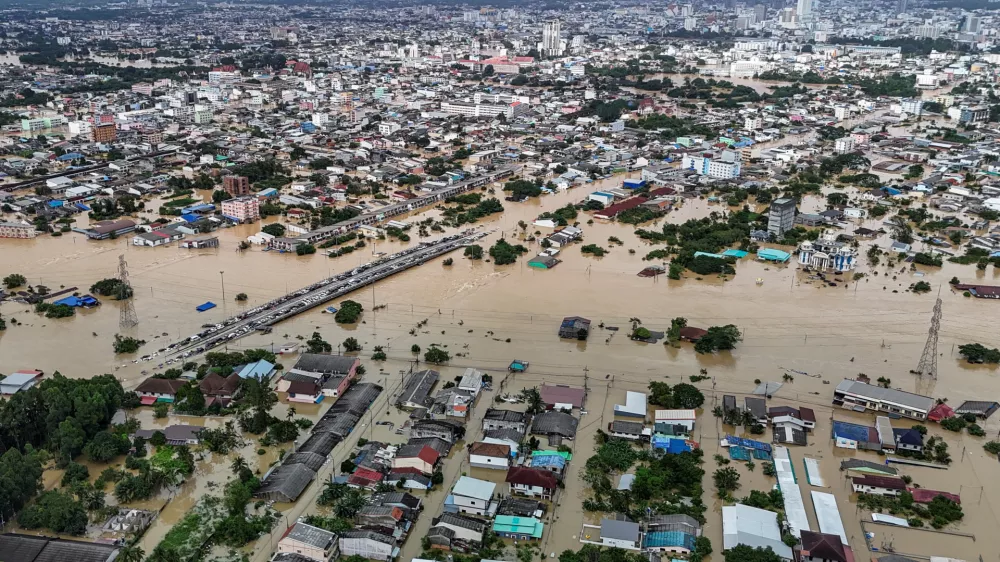 A drone view shows a flooded area in Hat Yai district, affected by heavy rainfall which has impacted 10 provinces in southern Thailand and has killed several people, in Songkhla province, Thailand, November 25, 2025. REUTERS/Weerapong Narongkul
