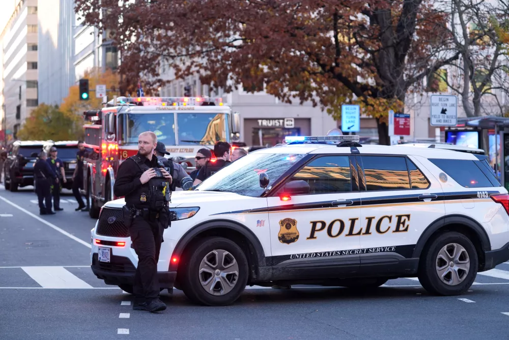 Streets are blocked after reports of two National Guard soldiers were shot near the White House in Washington, Wednesday, Nov. 26, 2025. (AP Photo/Evan Vucci)