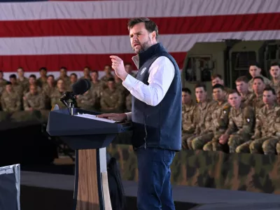 Vice President JD Vance speaks during a visit to Fort Campbell, Ky., Wednesday, Nov. 26, 2025. (AP Photo/John Amis)