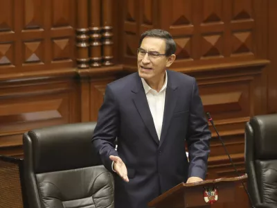 FILED - 18 September 2020, Peru, Lima: Then Peruvian President Martin Vizcarra speaks in parliament. Photo: -/Presidencia Peru/dpa - ACHTUNG: Nur zur redaktionellen Verwendung und nur mit vollst&auml;ndiger Nennung des vorstehenden Credits