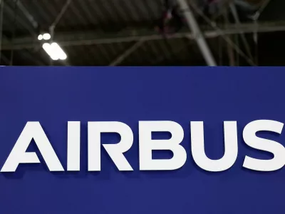 FILE PHOTO: The Airbus logo is displayed at the Parc des Expositions de Paris-Nord-Villepinte exhibition centre in Villepinte, near Paris, France, November 18, 2025. REUTERS/Benoit Tessier/File Photo