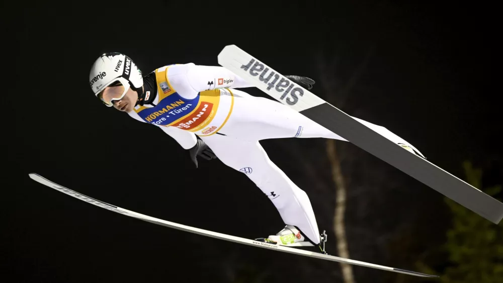 Winner Anze Lanisek of Slovenia competes during the men's ski jumping large hill HS142 at the FIS World Cup Ruka Nordic in Kuusamo, Finland, Saturday Nov. 29, 2025. (Vesa Moilanen/Lehtikuva via AP)
