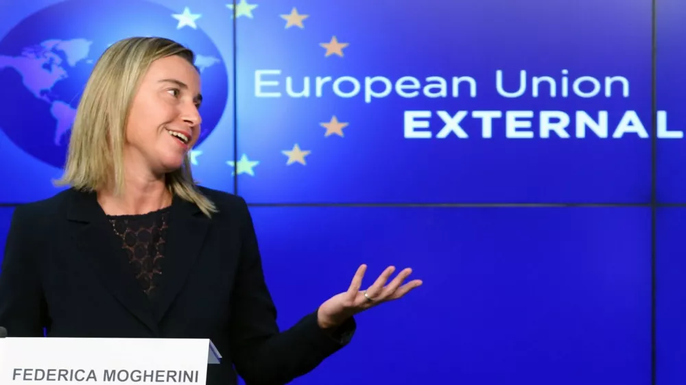 ﻿European Union foreign policy chief Federica Mogherini addresses a news conference after meeting NATO Secretary General Jens Stoltenberg (unseen) at the European External Action Service (EEAS) building in Brussels November 4, 2014.  REUTERS/Francois Lenoir (BELGIUM - Tags: POLITICS)