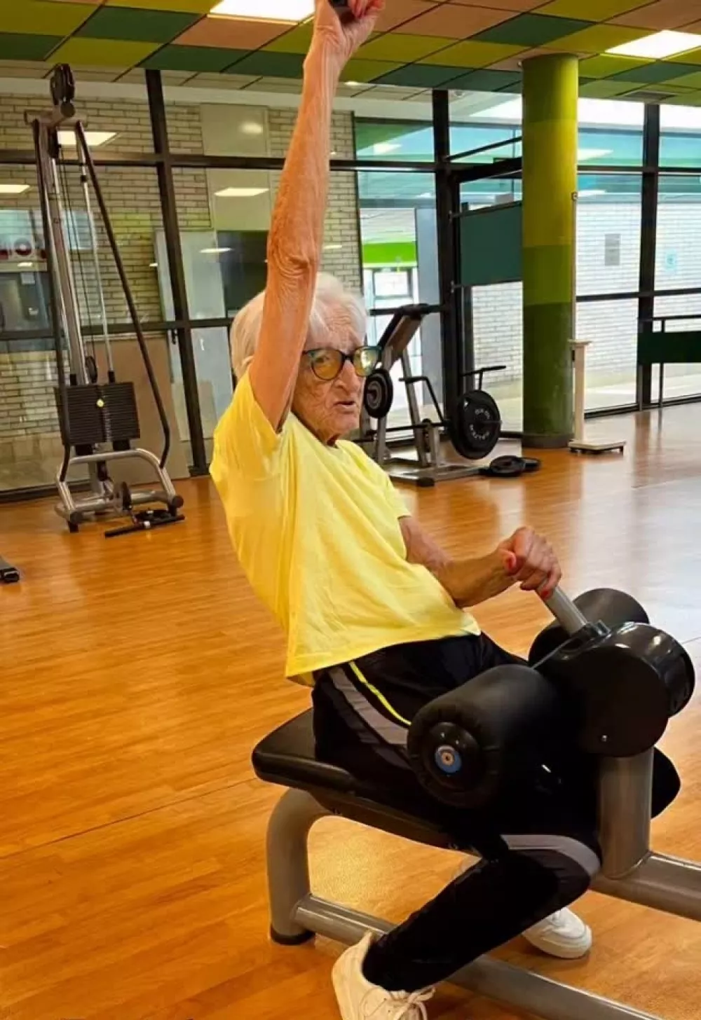 Story from Jam Press (Centenarian Bodybuilder)Pictured: Ińaxi training at the gym.'I'm a bodybuilder at 101, I hit the gym for 2 hours a day, here are the secrets to my longevity'A bodybuilding centenarian who hits the gym for two hours a day has revealed the secrets to her longevity.Ińaxi Lasa said she "would rather be the oldest person in the gym than the youngest at the nursing home."She survived World War II, breast cancer, two hip fractures, an operation for glaucoma and macular degeneration, and hospitalisation for Covid-19 at 98 years of age."And every day I fight osteoarthritis," she said.Now, 101 years old, she is considered an inspiration for her 130,000 followers on TikTok and Instagram.The centenarian never misses a day of exercise, and she often goes with her son, Ińaki, 63.Ińaxi, who comes from the town of Beasain near Bilbao, Spain, started training when her caregiver suffered an injury and gave her her gym membership card.She told What's The Jam: "I started going to the gym when I was 94, but I was already very active before that."I used a stationary bike and walked a lot, but they encouraged me to go to the gym and, honestly, it's been the best thing I've done in recent years."Now in winter, I get up at 8am and go for a walk, if it's not raining."Then I go to the gym with my son."We spend two hours doing strength training; we don't do cardio at the gym."Strength training makes me feel alive, and it's also very good for my mind."At first, I had two personal trainers, but now that I've learned the exercises, I can do them on my own."And as my eyesight isn't great, my son helps me."Exercise is the best thing an elderly person can do for their health."She added: "And it's the best medicine for longevity."Ińaxi also enjoys a diet of fresh veg and poultry produced in the local area.And she attributes olive oil and vegetables for helping her reach 101 candles.The elderly fitness influencer said: "We live in the countryside and have plenty of fruits and vegetables."And we eat white meat, although we used to eat beef."But we hardly eat any flour or sugar."Any food to live longer? I'd say olive oil and vegetables."Being active is the best, but diet is also important."After becoming an online sensation, Ińaxi said social media has helped to "empower" senior citizens like her.With the help of her son, she quickly racked up 112,000 TikTok fans "almost by accident".Ińaxi said: "We started messing about on social media like a game."We have a good time recording them, but we didn't think anyone would pay attention to us."Social media serves to empower older people and give visibility to a community that has been hit hard by life."Ińaxi, who worked in farming, added: "I really like that I'm an example for other people."At least that's what they tell me when they write to me."Despite her ripe old age, Ińaxi doesn't have any grandchildren.She said: "I was born in 1924 in a farmhouse in the Basque Country."I was the third of five sisters; my father died when I was eight years old."I got married quite late at 34. My husband's name was Gregorio, and we had one son, who is single and available."I don't have any grandchildren."Gregorio and I worked in the fields for many years."Ińaxi also wanted to pass on a message to younger generations."The important thing is to have a goal, no matter what it is, no matter how small," she said."You have to have motivation to get out of bed and to do things, and for all that, you need to be somewhat functional."The gym and exercise will help with all of that."Life is a constant fight, and you have to keep fighting with determination."You have to fight and never give up, become strong in the face of adversity, and never give up."See the solutions before the problems arise, although sometimes it's not easy."Many health experts also recommend that elderly people take up exercise to keep their bodies and minds in good shape.Dr David Ezpeleta, vice president of the Spanish Society of Neurology, said physical activity "improves cerebral vascularisation, helps form new neuronal connections."He said it "and is associated with healthier brain ageing, delaying the onset of symptoms of neurodegenerative diseases."Coral Sanfeliu, researcher at the Spanish National Research Council, said: "Population studies show that exercise reduces all-cause mortality in adults aged 50 to 70."ENDSEDITOR'S NOTE: Video Usage Licence: (NON-EXCLUSIVE) We have obtained a non-exclusive licence from the copyright holder. A copy of the licence is available on request.Video Restrictions: None.,Image: 1054914332, License: Rights-managed, Restrictions: EDITOR'S NOTE: Video Usage Licence: (NON-EXCLUSIVE) We have obtained a non-exclusive licence from the copyright holder. A copy of the licence is available on request.Video Restrictions: None., Model Release: no