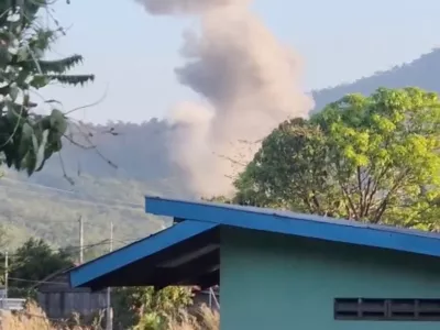 Smoke rises from the site, after Thailand launched air strikes along its disputed border with Cambodia, according to Thai army, in Choeteal Kong, Preah Vihear Province, Cambodia, in this screengrab obtained from social media video released on December 8, 2025. Social media via REUTERS THIS IMAGE HAS BEEN SUPPLIED BY A THIRD PARTY. NEWS USE ONLY. NO RESALES. NO ARCHIVES. VERIFICATION - Reuters was able to confirm the location from the terrain matching topography imagery of the area. Shape of smoke plume seen in the video also matched corroborating footage. - Reuters was not able to independently verify the date of the video. - Cambodia's defence ministry said that the Thai military had launched attacks on its forces at two locations on Monday (December 8).