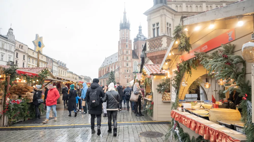 Krakow Poland, December 7, 2024, Christmas Fair with Decorations in the city center