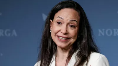 Nobel Peace Prize laureate and Venezuelan opposition leader Maria Corina Machado speaks during a press conference with Norwegian Prime Minister Jonas Gahr Stoere (not pictured), a day after the award ceremony, in Oslo, Norway December 11, 2025. REUTERS/Leonhard Foeger