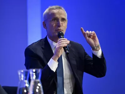 Norwegian Finance Minister and former NATO Secretary General Jens Stoltenberg speaks during a conversation on NATO and the European security environment at the Finlandia Hall in Helsinki, Finland, on December 9, 2025. ANTTI AIMO-KOIVISTO/Lehtikuva/via REUTERS   ATTENTION EDITORS - THIS IMAGE WAS PROVIDED BY A THIRD PARTY. NO THIRD PARTY SALES. NOT FOR USE BY REUTERS THIRD PARTY DISTRIBUTORS. FINLAND OUT. NO COMMERCIAL OR EDITORIAL SALES IN FINLAND.