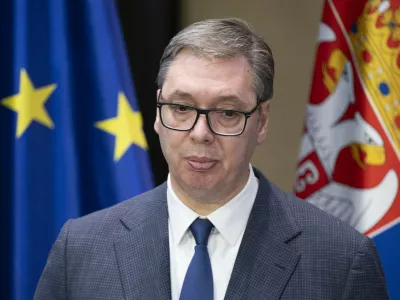 FILED - 10 December 2024, Saxony, Freiberg: Serbian President Aleksandar Vucic speaks during a press conference at the City and Mining Museum in Freiberg. Photo: Sebastian Kahnert/dpa