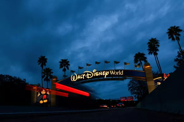 A Walt Disney World entrance sign is seen before the arrival of Hurricane Milton, in Orlando, Florida, U.S. October 8, 2024. REUTERS/Jose Luis Gonzalez