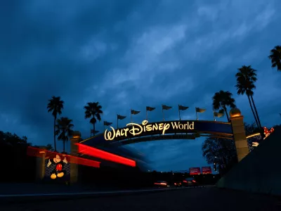 A Walt Disney World entrance sign is seen before the arrival of Hurricane Milton, in Orlando, Florida, U.S. October 8, 2024. REUTERS/Jose Luis Gonzalez