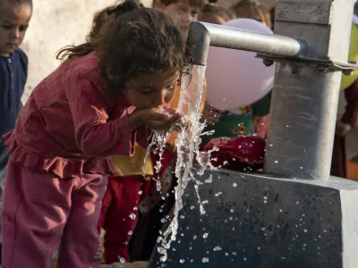 KABUL, AFGHANISTAN - OCTOBER 31: A child drinks water from the water-well in Kabul, Afghanistan on October 31, 2022 as it is voluntarily established by an NGO, the Cansuyu Charity and Solidarity Organization. 14 water-wells have been set up in 14 regions where have water problem due to drought. Muhammed Abdullah Kurtar / Anadolu Agency,Image: 737402624, License: Rights-managed, Restrictions:, Model Release: no