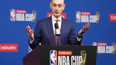 Dec 16, 2025; Las Vegas, Nevada, USA; NBA commissioner Adam Silver speaks during press conference at the Emirates NBA Cup Final at T-Mobile Arena. Mandatory Credit: Kirby Lee-Imagn Images